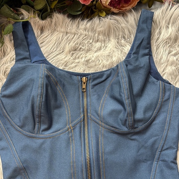 Popilush Shapewear Denim Square Neck Tummy Control Slimming Tank Corset Bodysuit - Picture 6 of 10